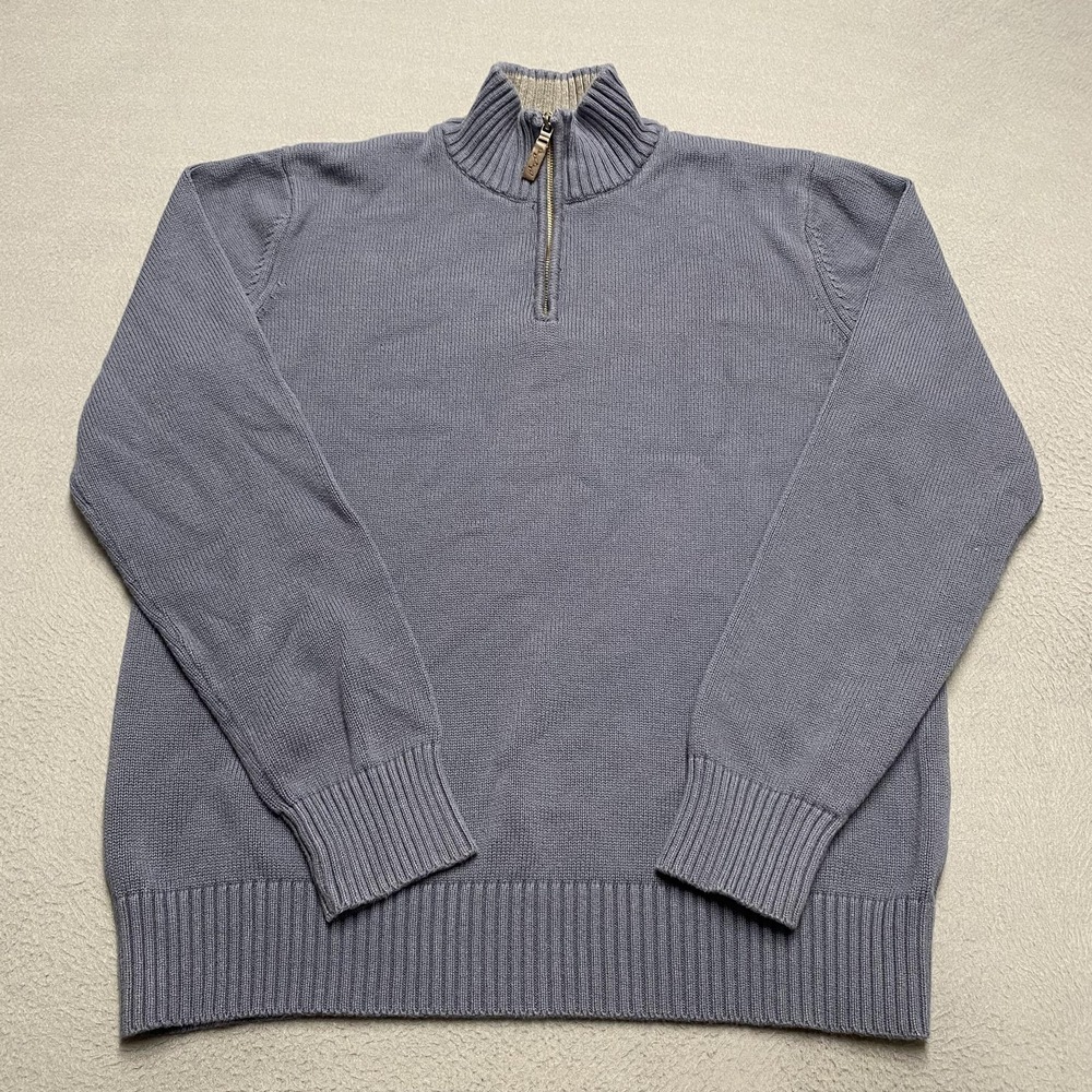 Eddie Bauer Sweater Mens Large Tall Blue Half Zip Cotton Mock Neck‎ Pullover